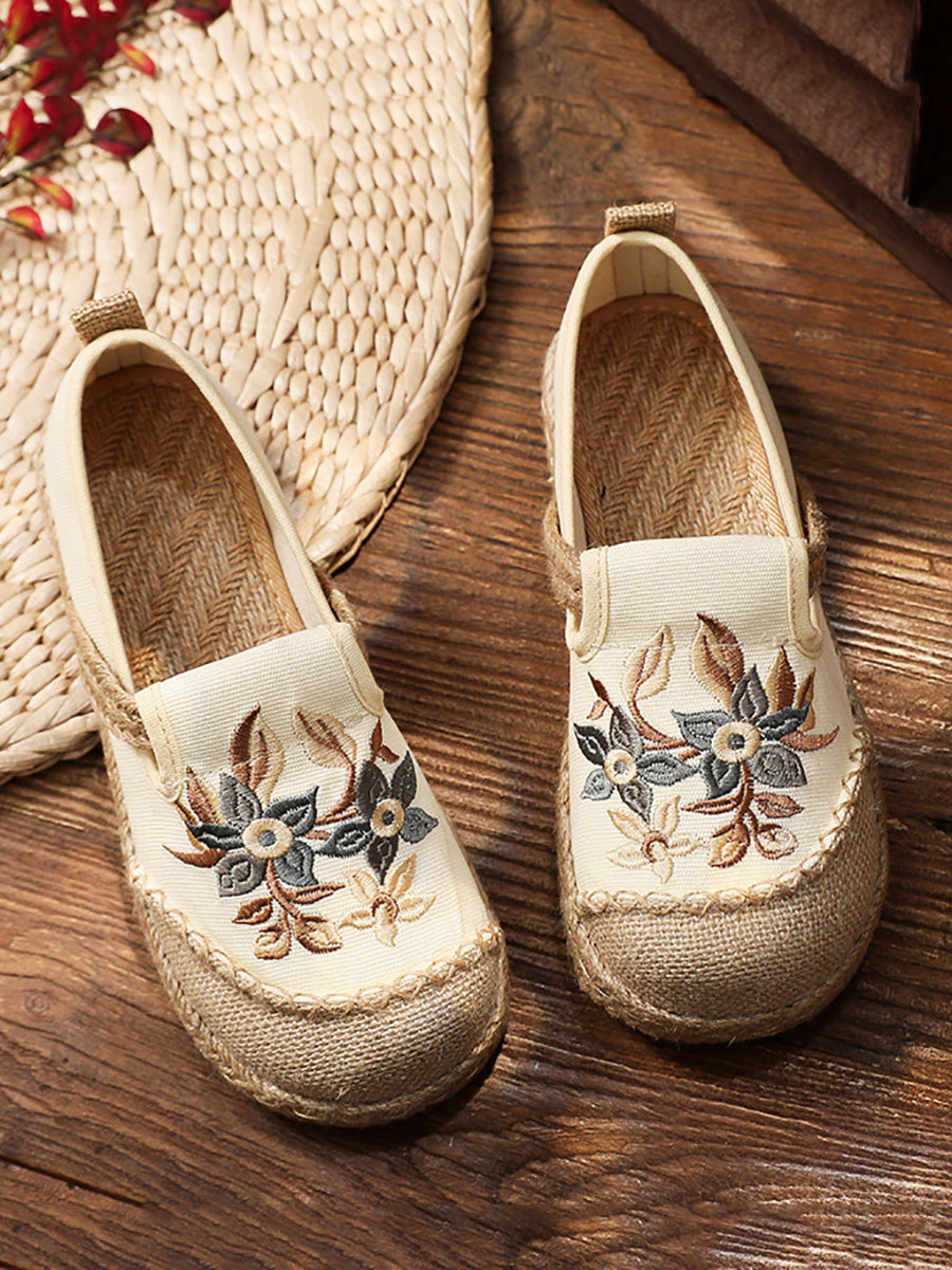 Women Ethnic Flower Embroidery Linen Cotton Flat Shoes AH1062 TACH