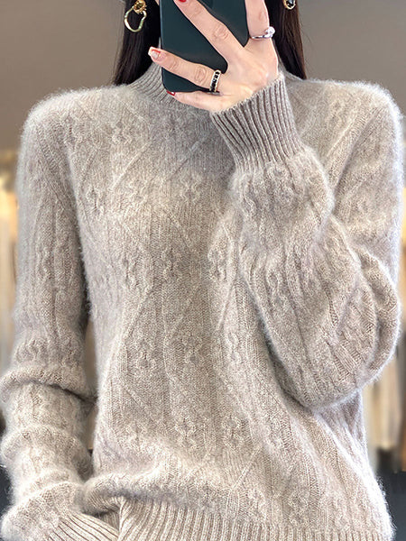 Women Autumn Half Turtleneck Wool Twist Knit Sweater AV1052 Genistyle Shop