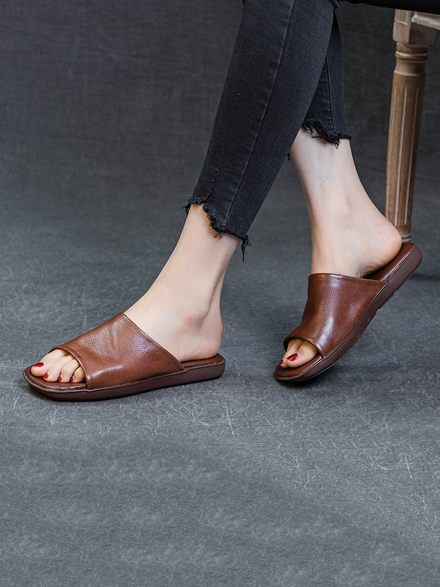 Women Summer Casual Solid Leather Flat Slippers FD052 TJPX