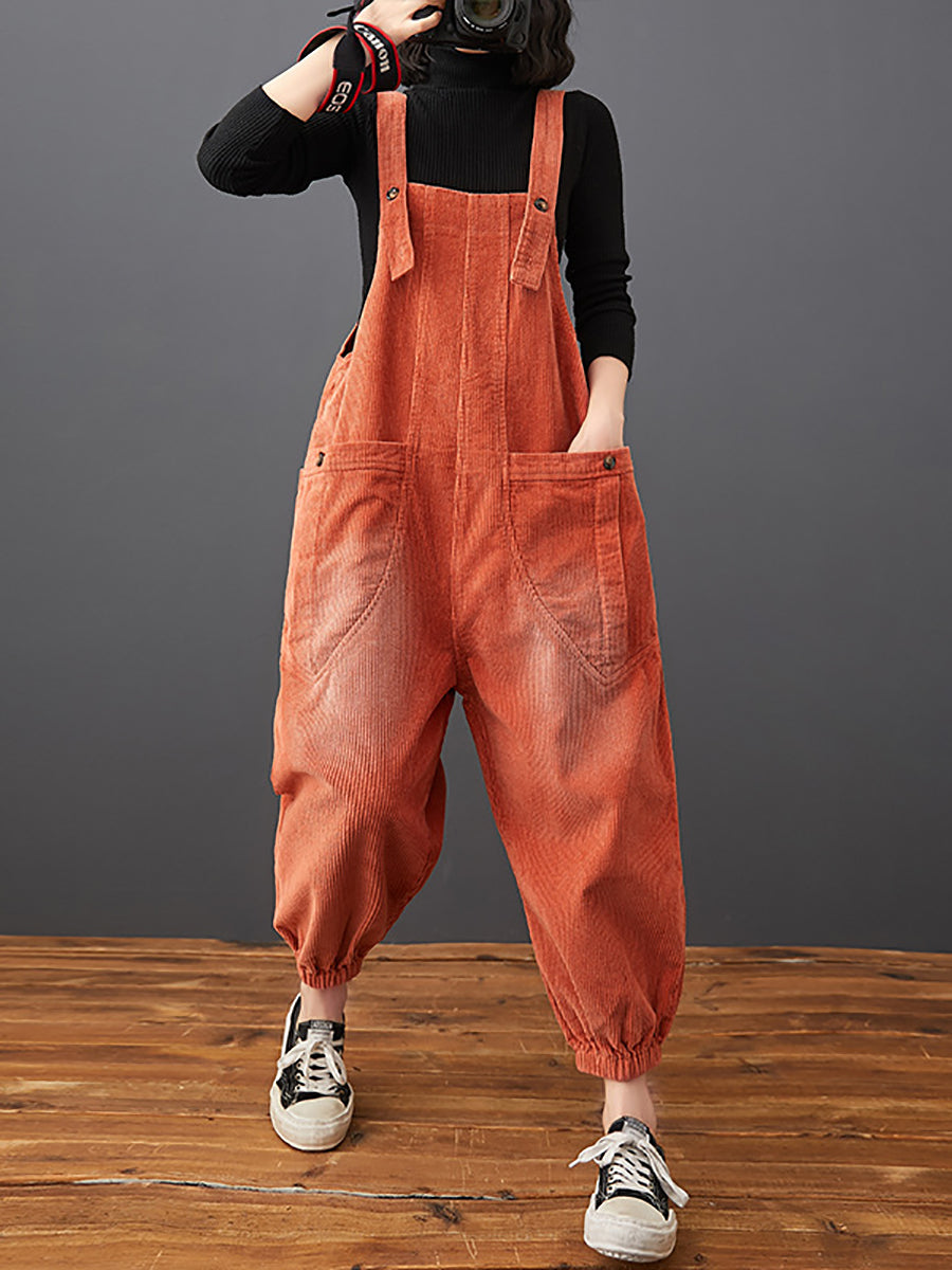 Women Commute Autumn Solid Corduroy Loose Jumpsuits AK1022 Genistyle Shop