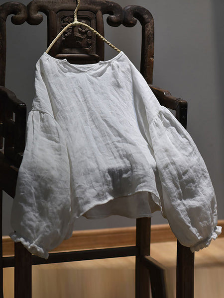 Women Spring Retro V-Neck Puff Sleeve Shirt AV1037 Genistyle Shop