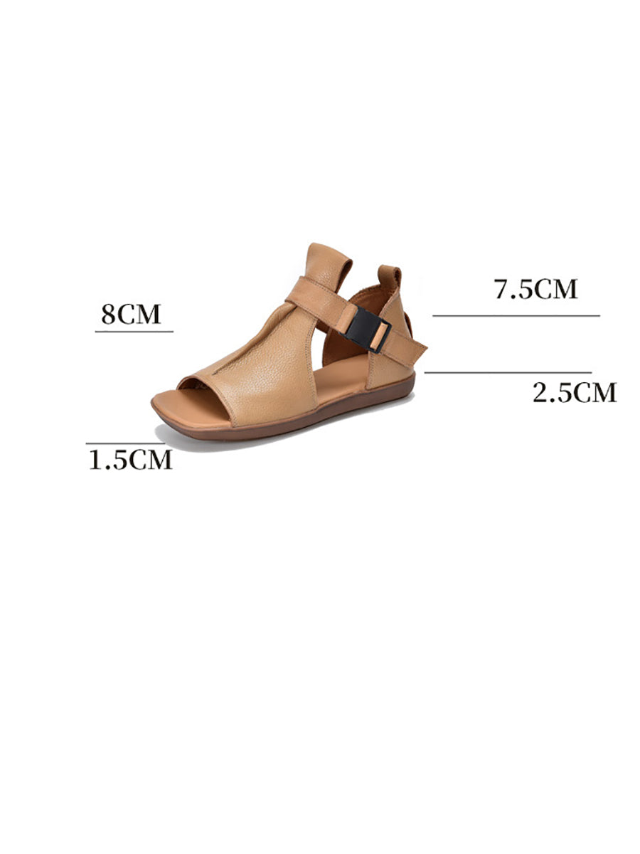 Women Summer Solid Leather Open-toe Flat Shoes UI1023 Ada Fashion