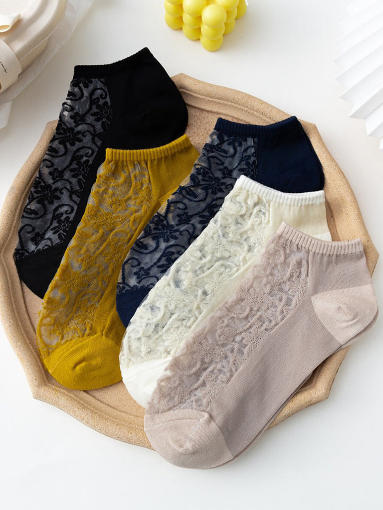 5 Pairs Women Flower Jacquard Summer Socks AA1026 Ada Fashion