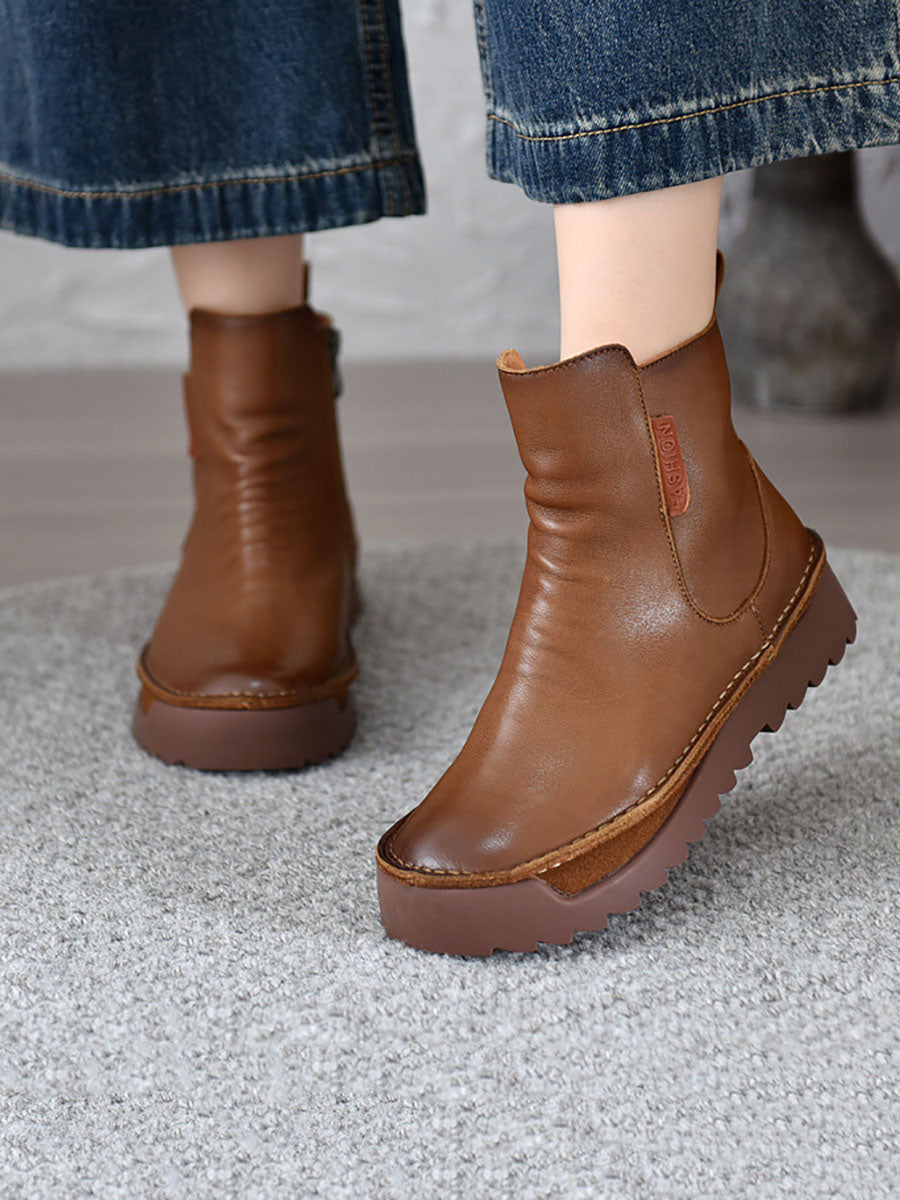 Women Autumn Vintage Leather Spliced Ankle Boots BA1013 Genistyle Shop