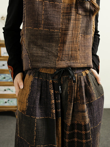 Women Autumn Plaid Spliced Cotton Harem Pants AI1051 BUYKUD