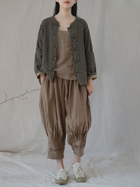 Women Ethnic Autumn Floral Button-up Cotton Coat AS1036 MH