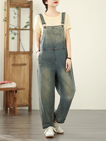 Color Straight Women Pure Denim Jumpsuits Casual Summer FashionChic