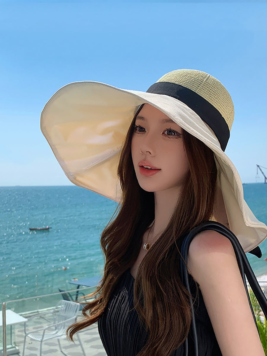 Women Summer Colorblock Large Brim Sunproof Hat WE1002 Ada Fashion