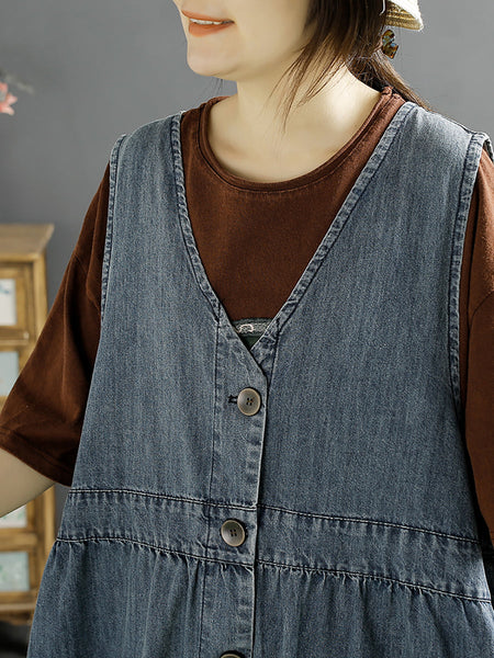 Women Casual Cotton Button-Up Spring Denim Vest Dress SC1044 Ada Fashion