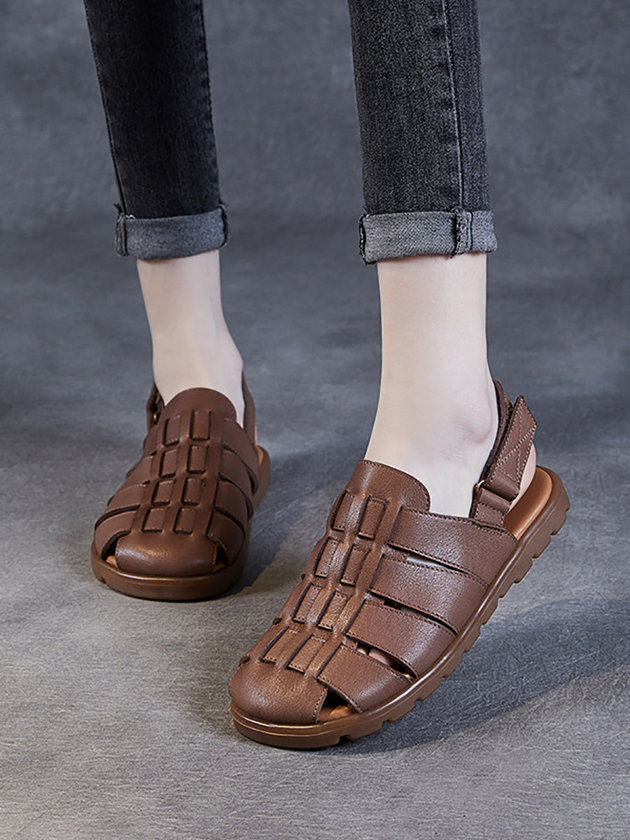 Women Summer Casual Leather Spliced Flat Slippers AA1015 Ada Fashion