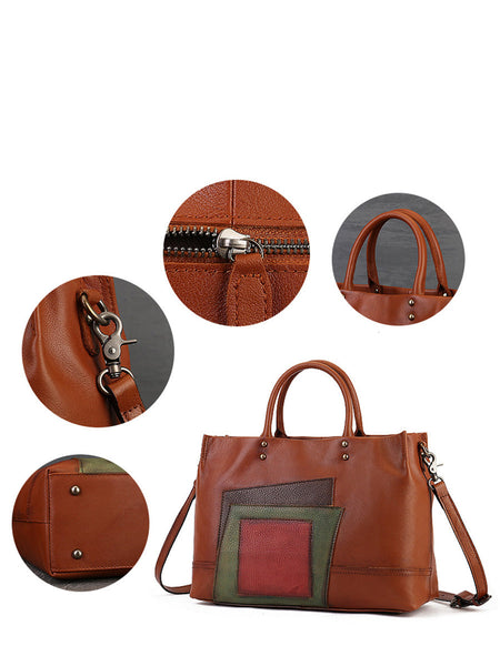 Women Leather Patchwork Laege Capacity Hand Bag Shoulder Bag AH1076 ZLPJ