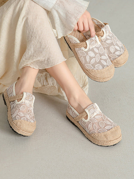Embroidery Flat Ethnic Women Linen Summer Shoes Flower FashionChic