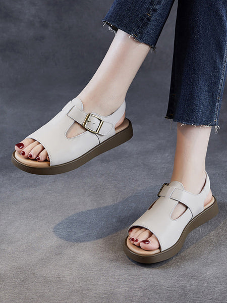 Women Soft Toe Leather Sandals Summer Open FashionChic