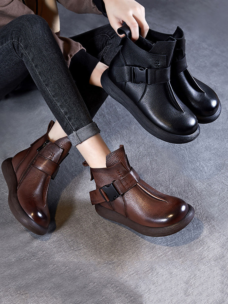 Women Winter Soft Leather Spliced Solid Flat Boots BA1025 Genistyle Shop