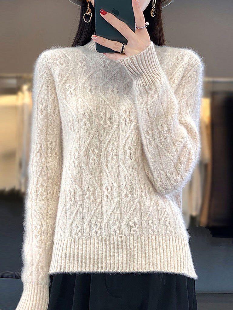 Women Autumn Half Turtleneck Wool Twist Knit Sweater AV1052 Genistyle Shop