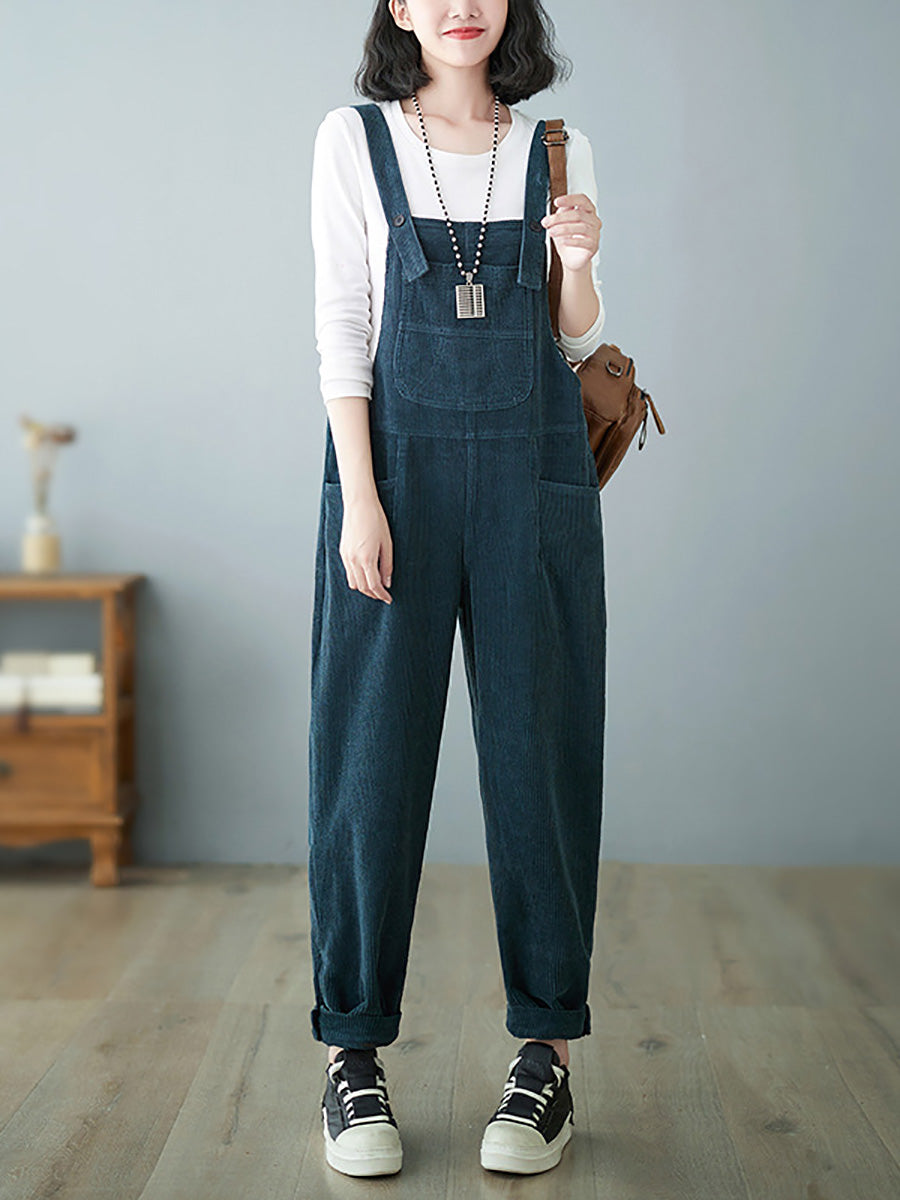 Women Casual Autumn Solid Corduroy Loose Jumpsuits AH1009 BUYKUD