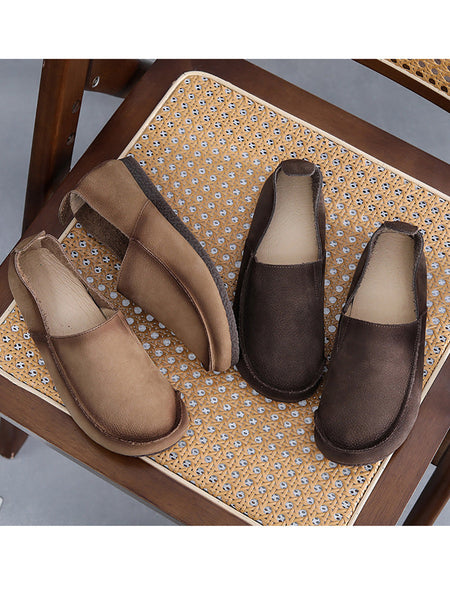 Leather Retro Solid Summer Falt Women Shoes FashionChic