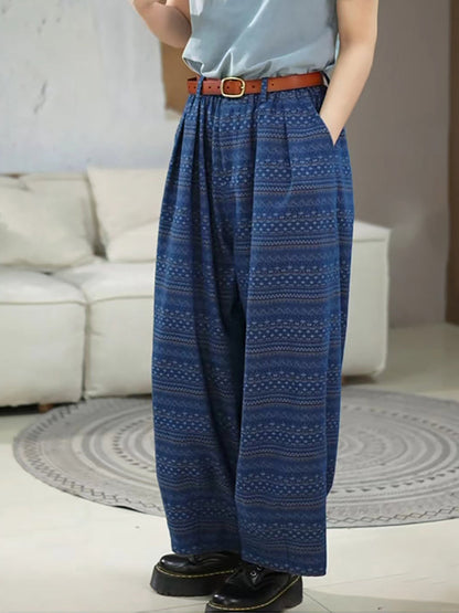 Women Summer Ethnic Print Straight-leg Loose Pants RR1025 BUYKUD