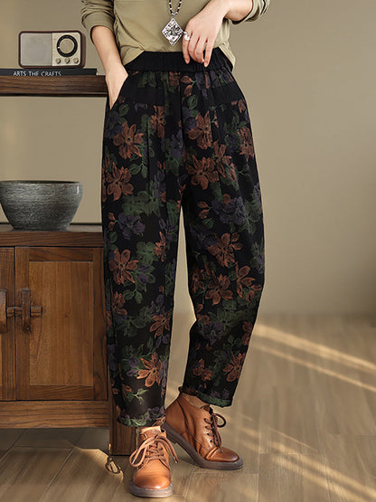 Women Autumn Vintage Flower Cotton Harem Pants AI1038 BUYKUD