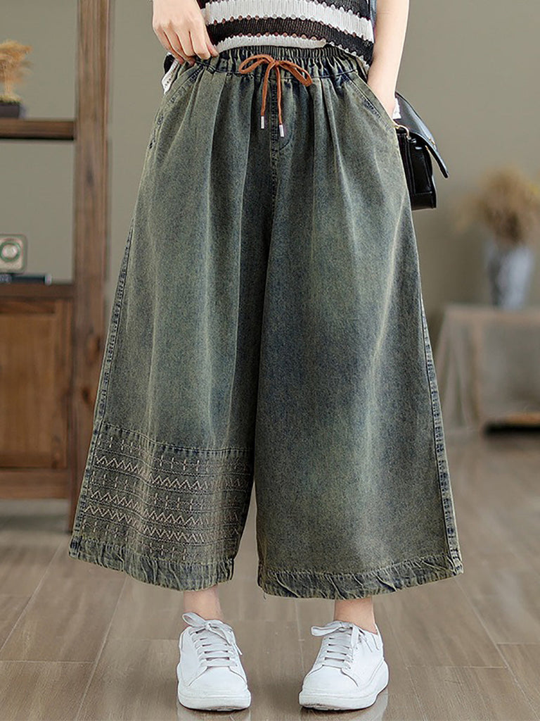 Women Summer Casual Embroidery Wide-leg Denim Pants CC010 ZMFS