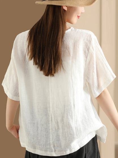 Women Summer Casual Flower Linen Pullover Shirt TY1022 Ada Fashion