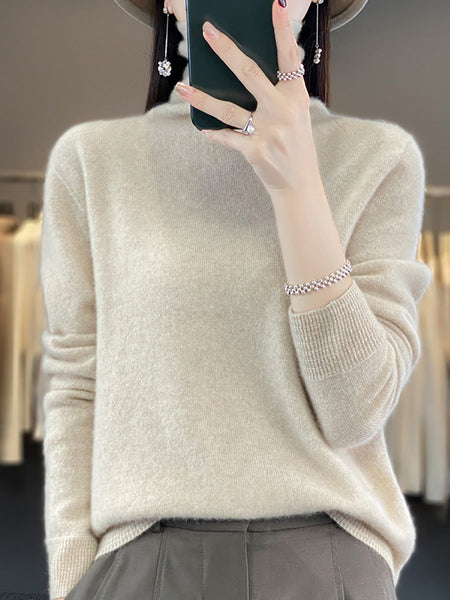 Women Autumn Turtleneck 100%Wool Soft Solid Sweater BA1037 Genistyle Shop