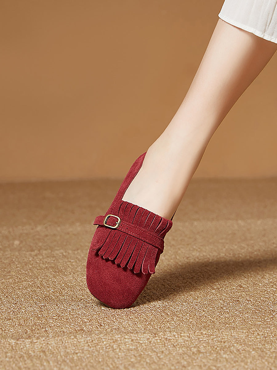 Women Summer Vintage Suede Leather Tassel Shoes IO1028 Ada Fashion