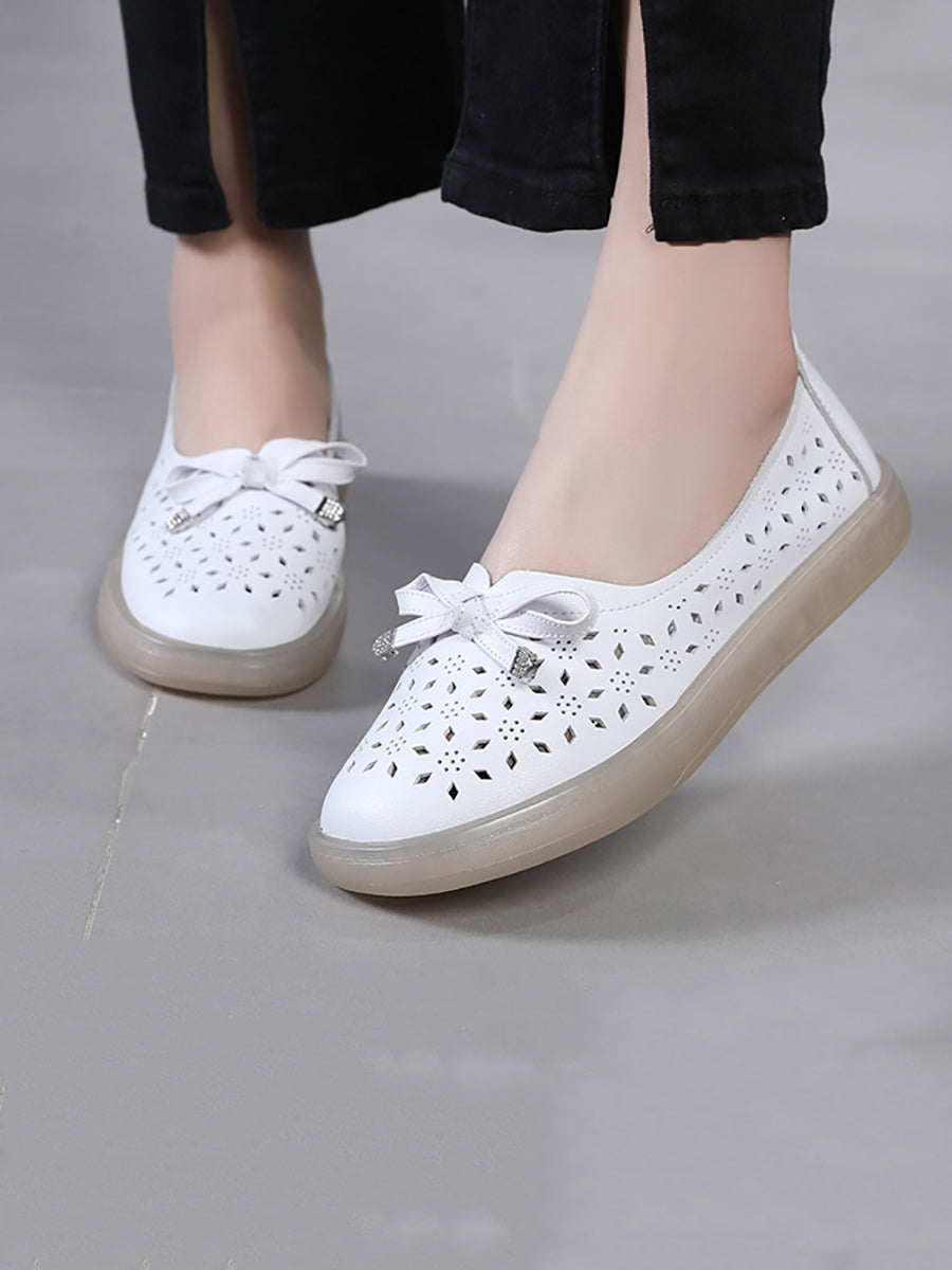 Women Casual Summer Solid Cutout Leather Flat Shoes KL1043 Ada Fashion