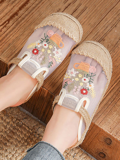 Women Summer Flower Embroidery Linen Spliced Shoes TY1030 Ada Fashion