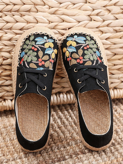 Women Summer Vintage Flower Embroidery Linen Cloth Shoes AT1068 TACH