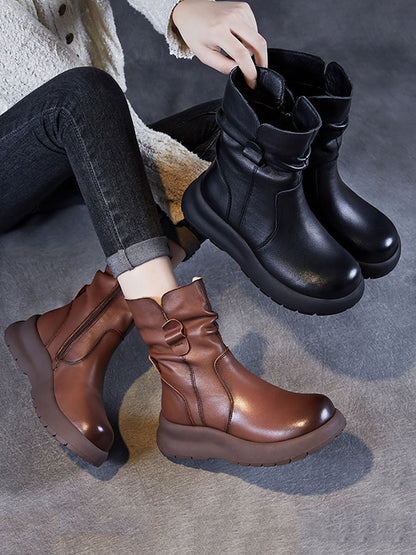 Women Winter Genuine Leather Spliced Low Heel Boots AX1045 Genistyle Shop