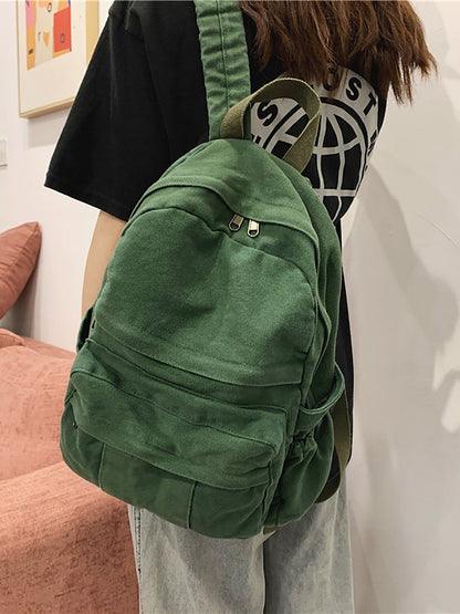 Women Casual Solid Canvas Large Capacity Backpack AT1030 BUYKUD