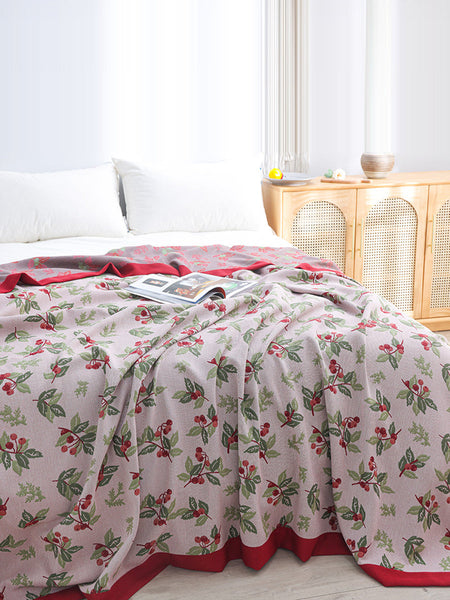 Summer Nap 100%Cotton Jacquard Cherry Sofa Blanket WE1006 Ada Fashion