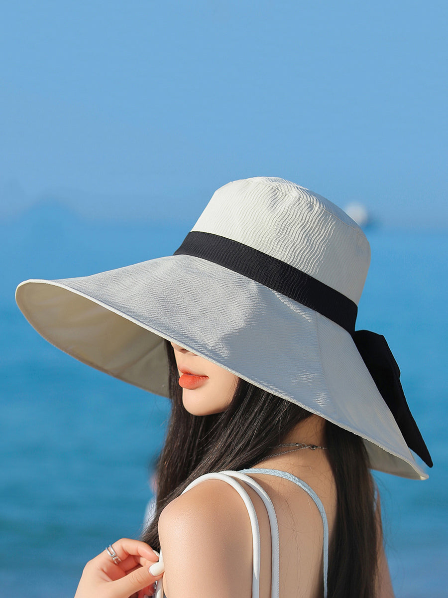 Women Summer Colorblock Sunproof Bowknot Hat QW1022 Ada Fashion