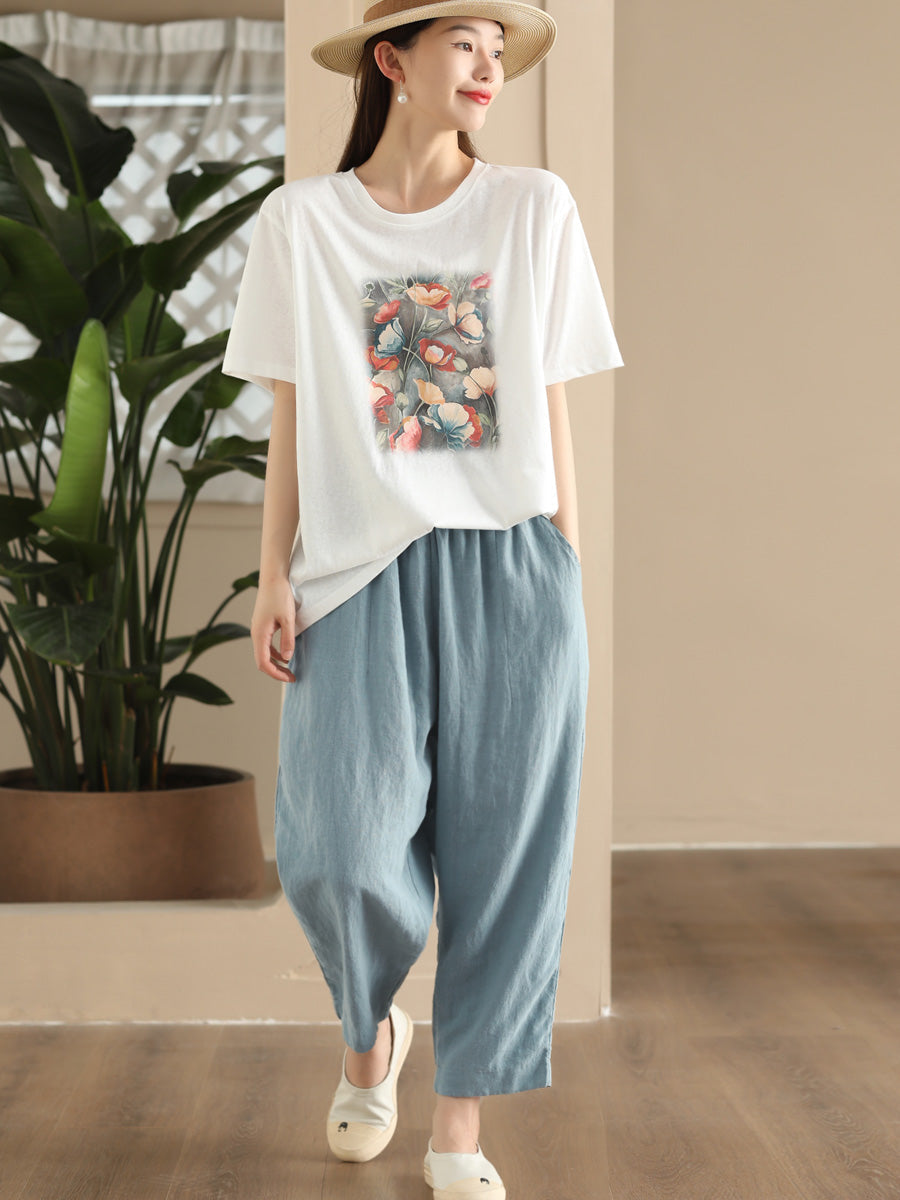 Women Summer Casual Flower Spliced Cotton Shirt CC031 JPFS