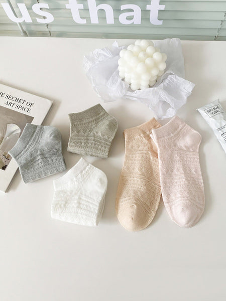 5 Pairs Women Summer Artsy Jacquard Cotton Short Socks CX018 BUYKUD