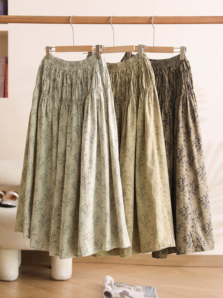 Women Summer Artsy Floral Shirred Cotton Skirt WE1042 Ada Fashion