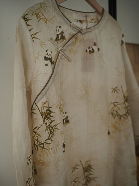 Women Ethnic Summer Bamboo Panda Print Linen Dress XX1055 Ada Fashion