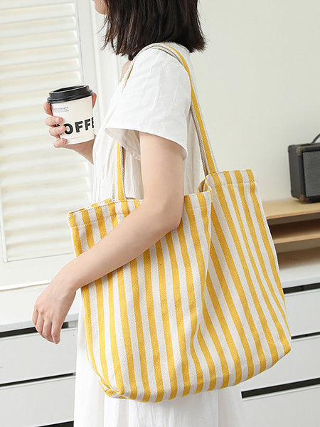 Casual Women Stripe Shoulder Canvas Bag FashionChic