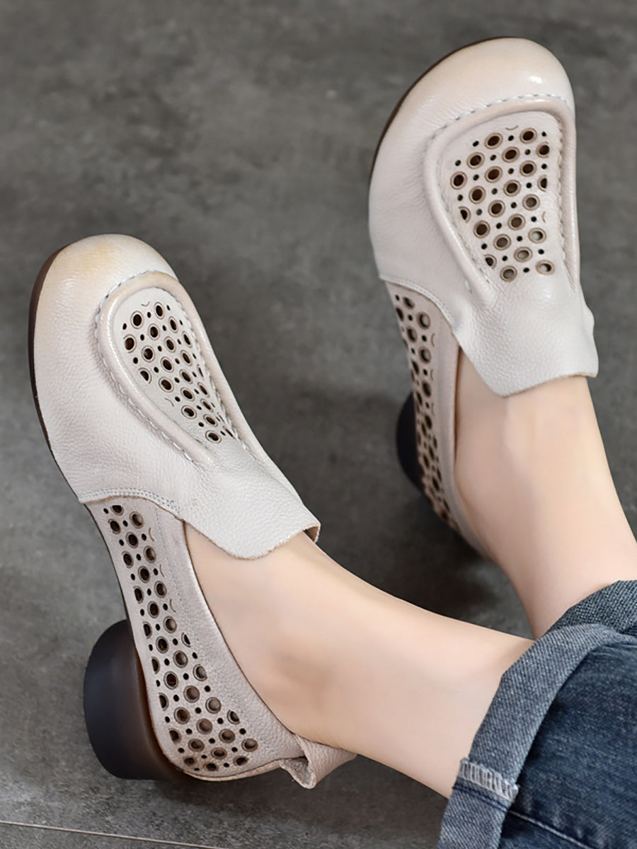 Women Summer Solid Casual Cutout Leather Low Heel Shoes KL1023 Ada Fashion