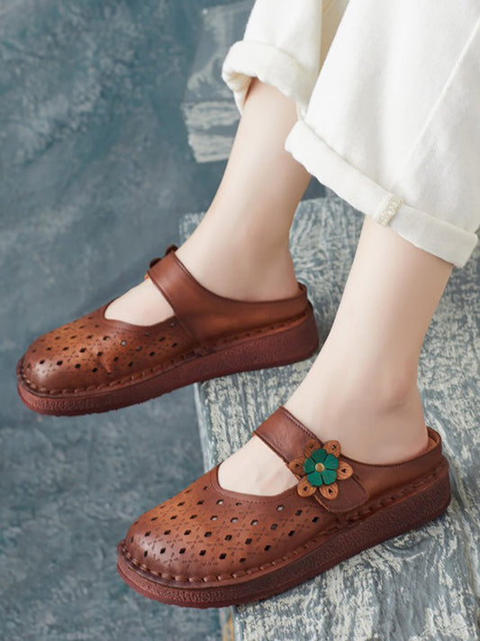 Women Summer Retro Leather Cutout Shoes ZZ1012 Ada Fashion