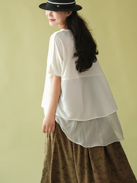 Plus Size Women Summer Casual Irregular Spliced Shirt AS1062 Ada Fashion