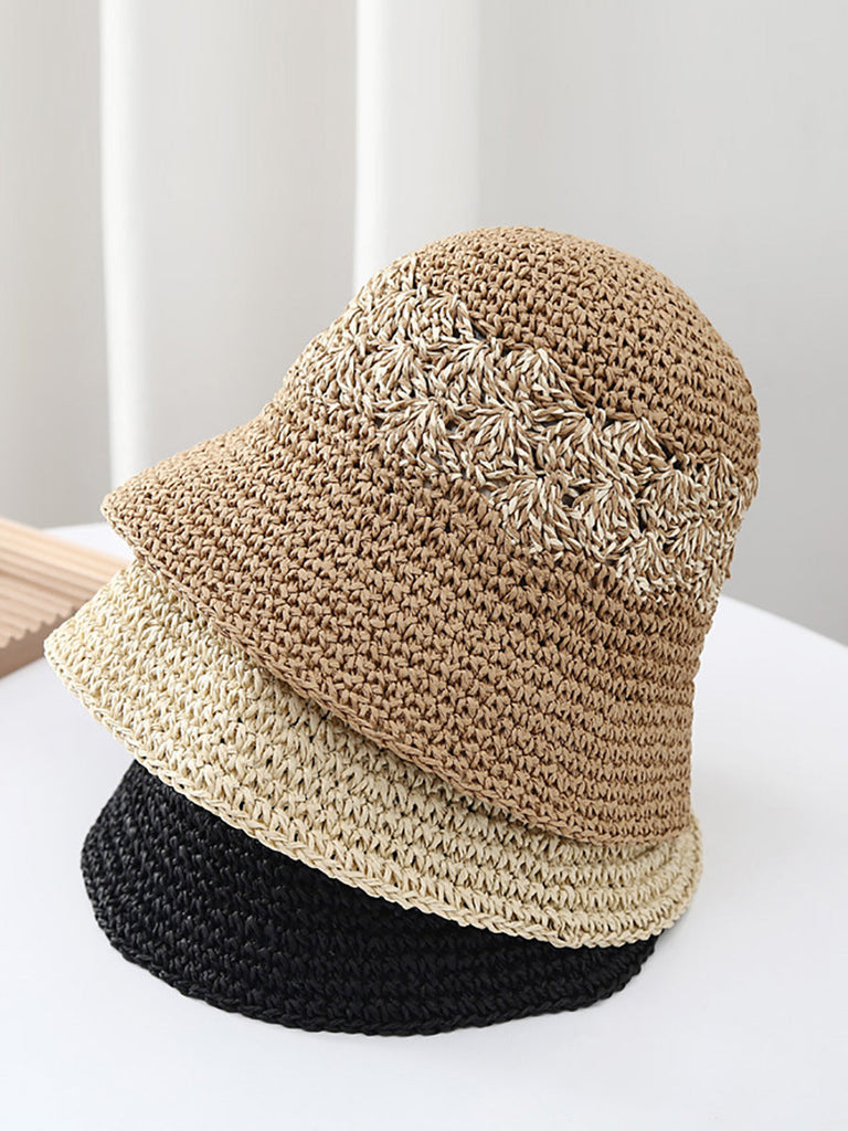 Women Summer Artsy Straw Weave Colorblock Fishman Hat CX049 BUYKUD