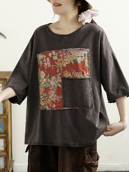 Women Summer Vintage Floral Spliced Cotton Shirt TY1042 Ada Fashion