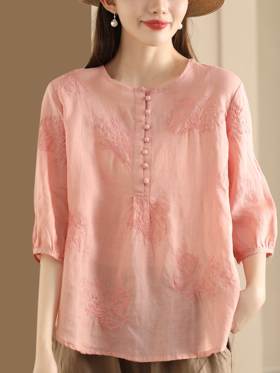 Women Summer Artsy Embroidery Ramie Shirt TY1020 Ada Fashion