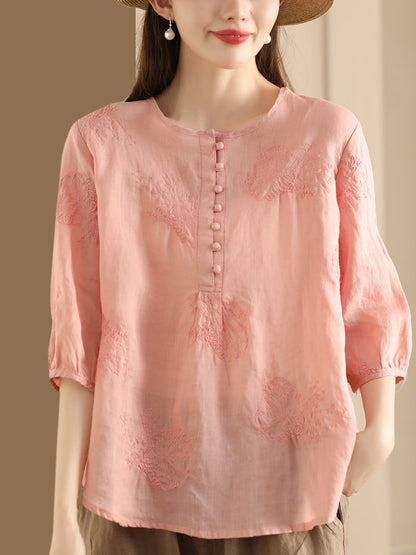 Women Summer Artsy Embroidery Ramie Shirt TY1020 Ada Fashion