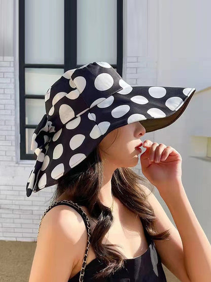 Women Summer Casual Dot Print Bowknot Sunproof Hat FG1016 Ada Fashion