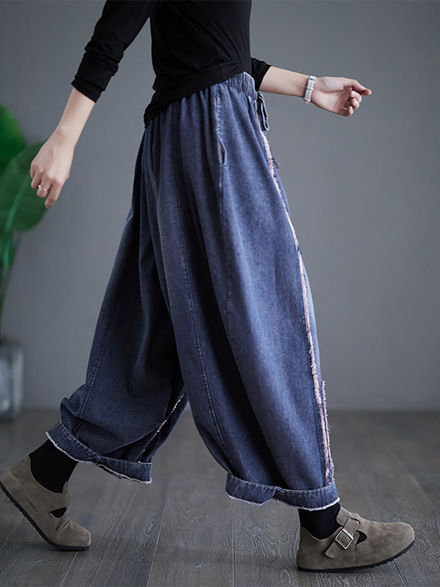 Women Summer Vintage Denim Patch Spliced Harem Pants FD031 ZMFS