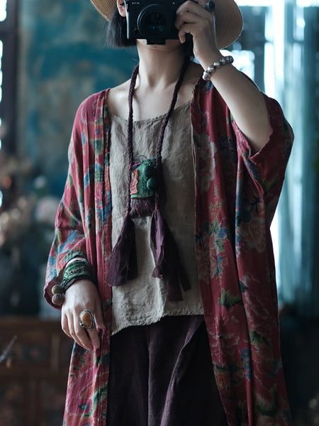 Women Vintage Flower Spring 100%Cotton Shirt Coat KL1013 Ada Fashion