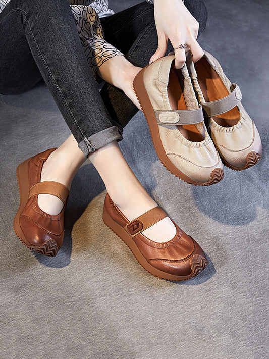 Women Summer Retro Solid Leather Platform Shoes SC1025 Ada Fashion